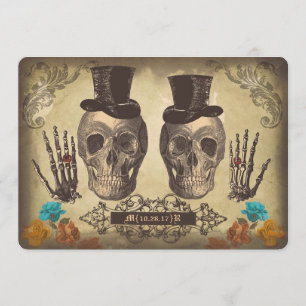 Skull Homosexuell Paar Viktorianisch Gothic Wedite Einladung