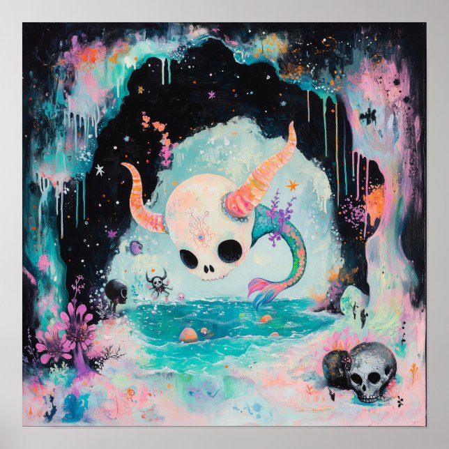Skull Horned Sea Serpent Hexy AI Art Matte Value Poster (Vorne)