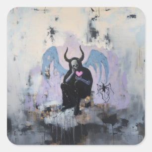 Skull Horns Spider Herz Magische Hexe Kunst Quadratischer Aufkleber