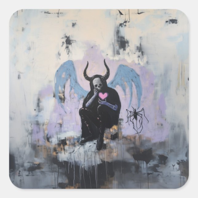 Skull Horns Spider Herz Magische Hexe Kunst Quadratischer Aufkleber (Vorderseite)