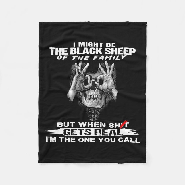 Skull I Might Be The Black Retro Sheep Of The Fami Fleecedecke (Vorderseite)