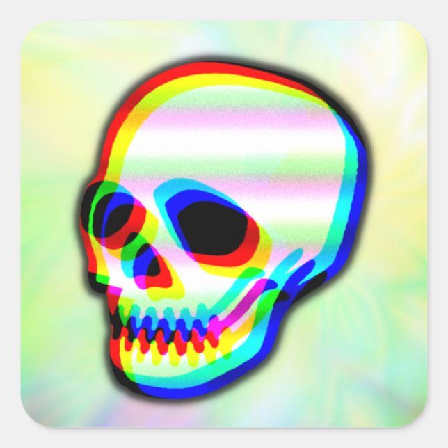 Skull Illustration Moderner Neon-Stil Quadratischer Aufkleber (Vorderseite)