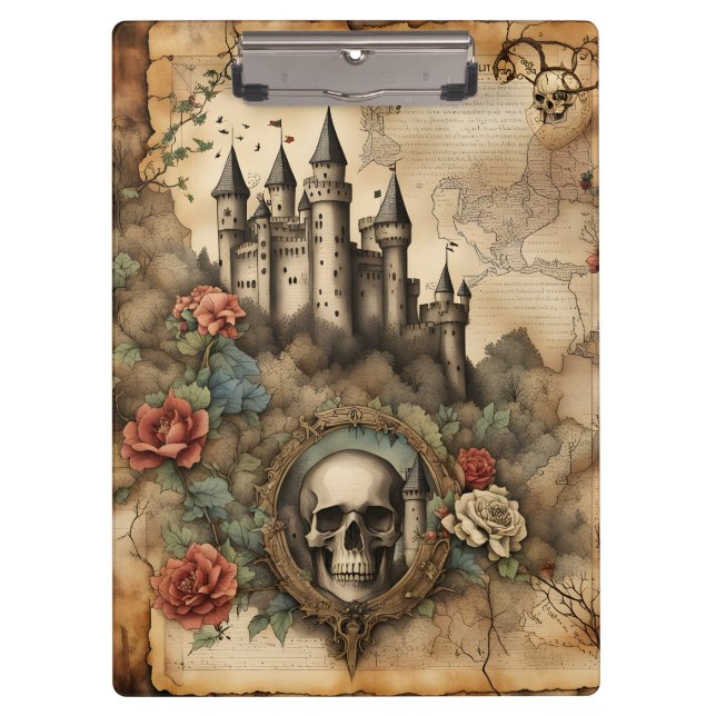 Skull in Frame Fairytale Junk Journal Page Klemmbrett (Vorderseite)