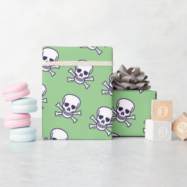 Skull in Knochen weißes grünes, mattes Packpapier (Babyparty)