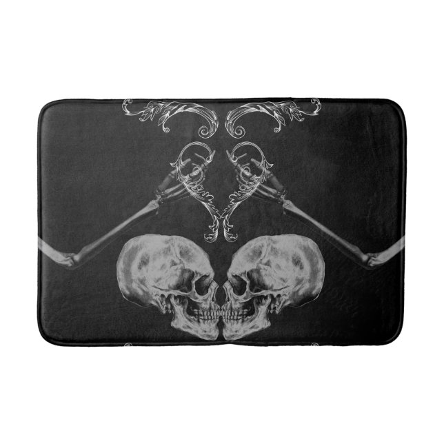 "Skull in Liebe" Vintage Skelette Schwarz Badematte (Vorderseite)