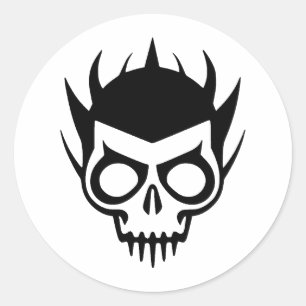 Skull in Minimalistisch Schwarz und Weiß Runder Aufkleber
