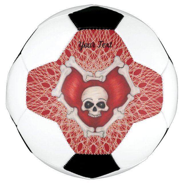Skull in Red Heart of Bones Weiße Abstrakte Linien Fußball (Vorderseite)