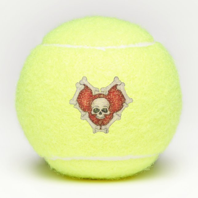 Skull in Red Heart umrissen mit Knochen Tennisbälle (Vorderseite)