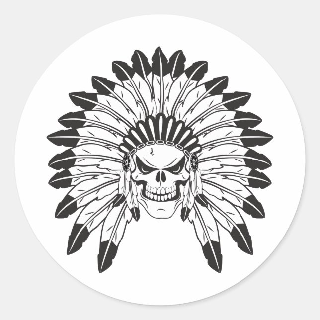 Skull Indianer Runder Aufkleber (Vorderseite)