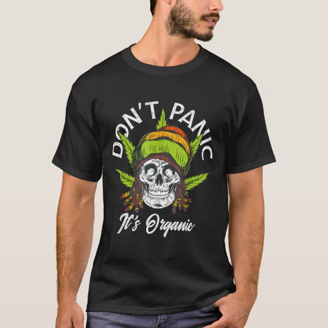 Skull Jamaica Rasta Funny Don´t Panic It´s Organic T-Shirt (Vorderseite)