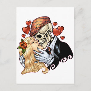 Skull Kiss mit Herzen und Rose von Al Rio Postkarte