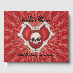 Skull Knochen Gothic Jubiläum Rote Herz Spiralen Gästebuch