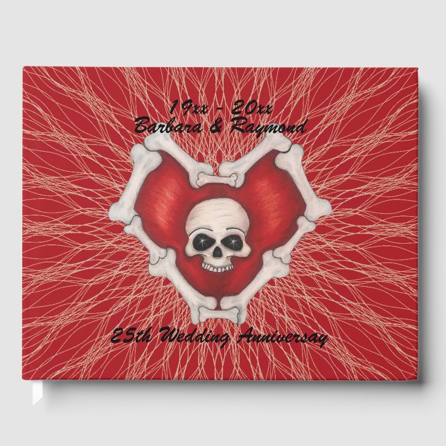 Skull Knochen Gothic Jubiläum Rote Herz Spiralen Gästebuch (Vorderseite)