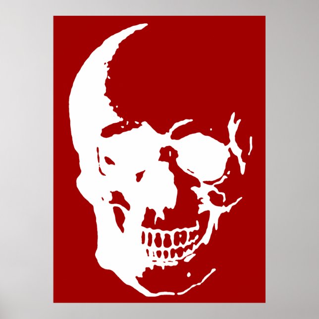 Skull Large Poster Print - Red & White Fantasy Art (Vorne)