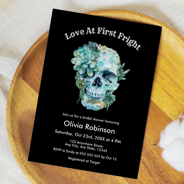Skull-Liebe im First Fright Halloween-Brautparty Einladung (Skull Love at First Fright Halloween Bridal Shower Invitation )