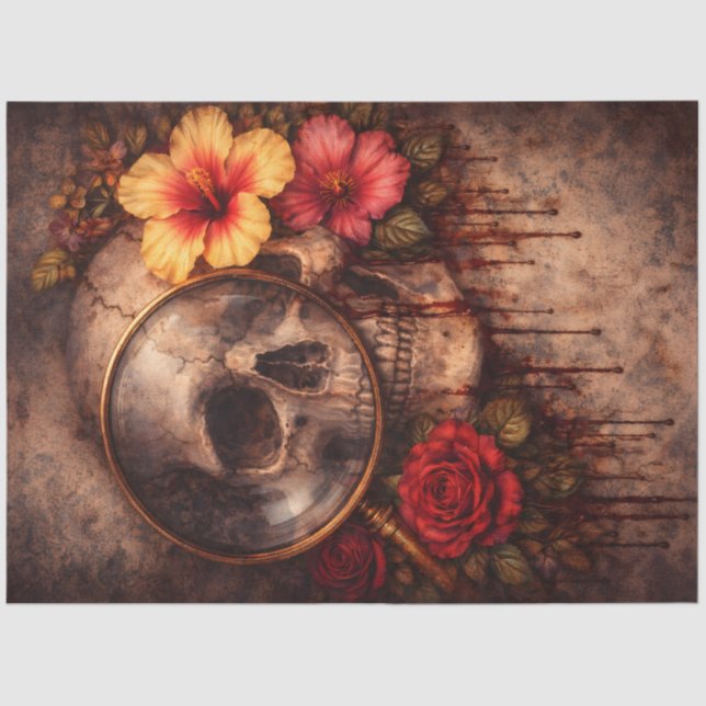 Skull Magnifying Glass Decoupage Paper Seidenpapier (Vorderseite)