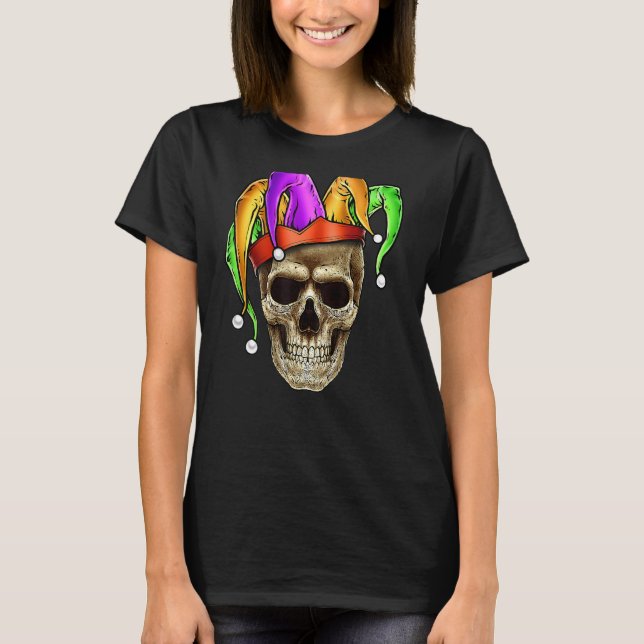 Skull Mardi Gras Jester Joker Carnival Louisiana C T-Shirt (Vorderseite)