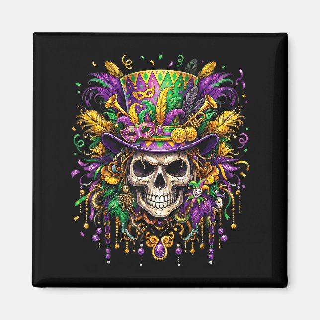 Skull Mardi Gras Men Women Kids Carnival New Orlea Magnet (Vorne)