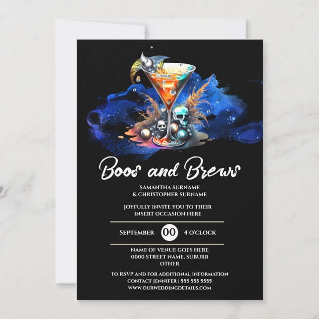Skull martini verzaubert halloween gotisches Party Einladung (Vorderseite)