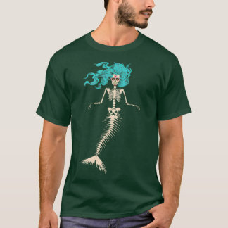 Skull Mermaid Goth Skeleton Long Sapphire T-Shirt