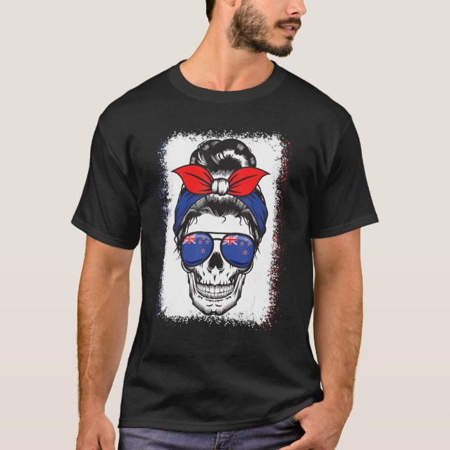 Skull Messy Bun Bandana Neuseeland T-Shirt Girl 20 (Vorderseite)