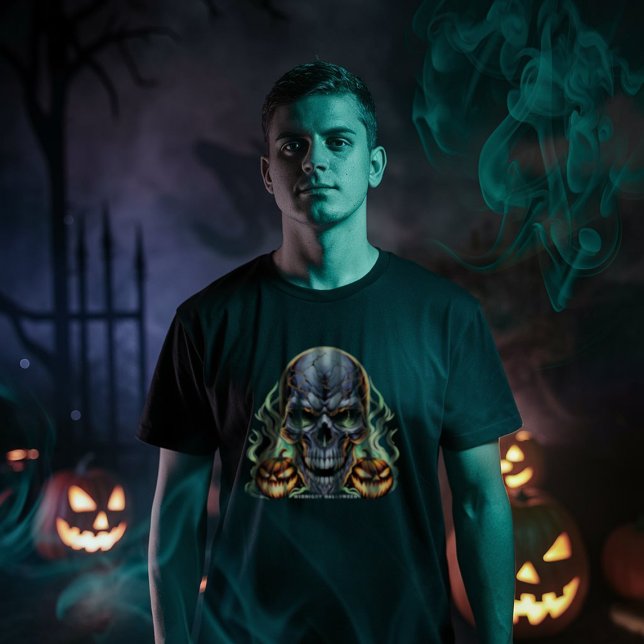 Skull Midnight Halloween Illustration T - Shirt (Von Creator hochgeladen)