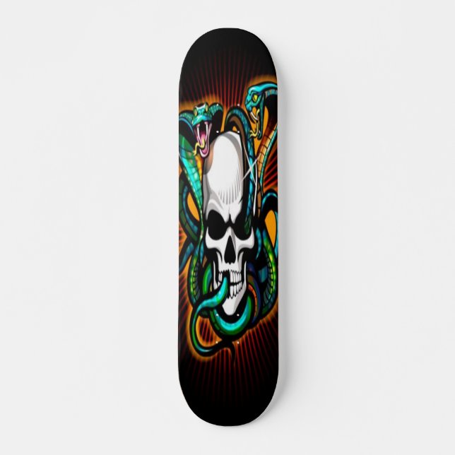 Skull mit 2 Cobras Skateboard (Vorne)