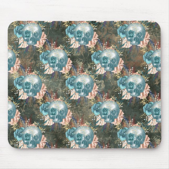 Skull mit Blau und Rosen Mousepad (Vorne)