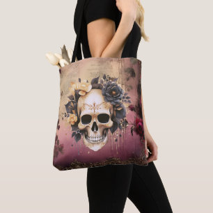 Skull mit Blue und Gold Blume Halloween Tasche