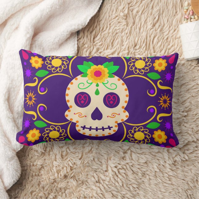 Skull mit Blume Día de los Muertos Throw Kissen (Decke)
