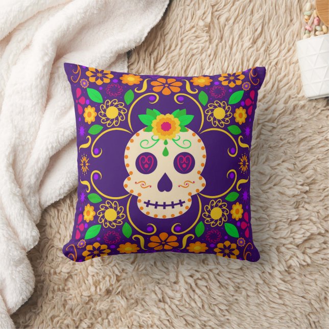 Skull mit Blume Día de los Muertos Throw Kissen (Decke)