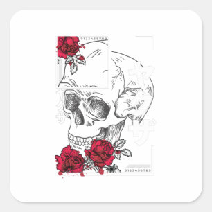 Skull mit Blume - Städtisches Design nach japanisc Quadratischer Aufkleber