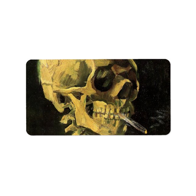 Skull mit brennender Zigarette von Vincent van Gog Adressaufkleber (Vorne)