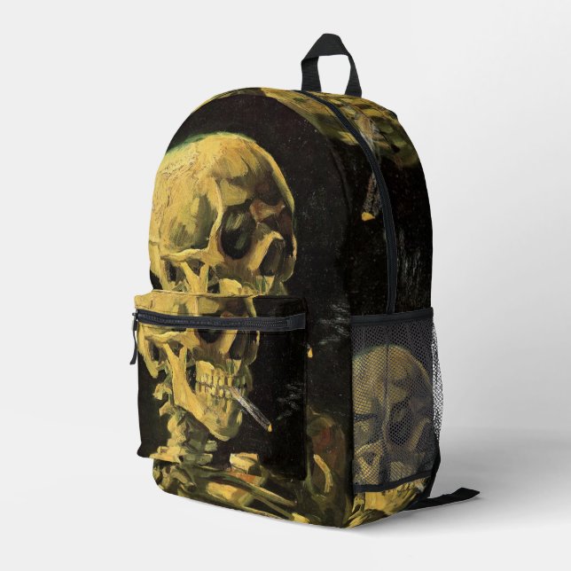Skull mit brennender Zigarette von Vincent van Gog Bedruckter Rucksack (Rückseitige Ecke Rechts)
