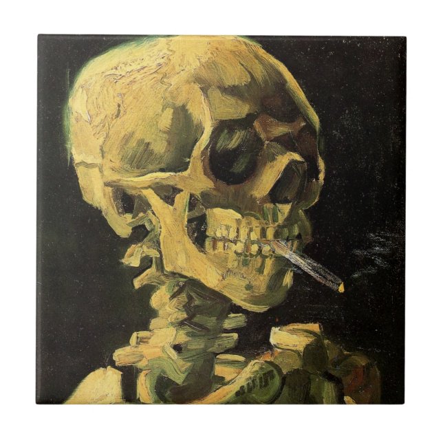 Skull mit brennender Zigarette von Vincent van Gog Fliese (Vorderseite)