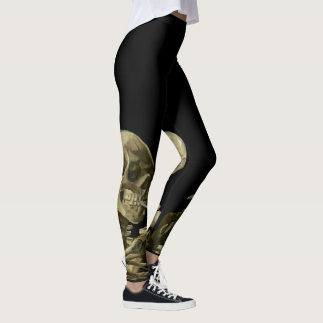 Skull mit brennender Zigarette von Vincent van Gog Leggings (Rechts)