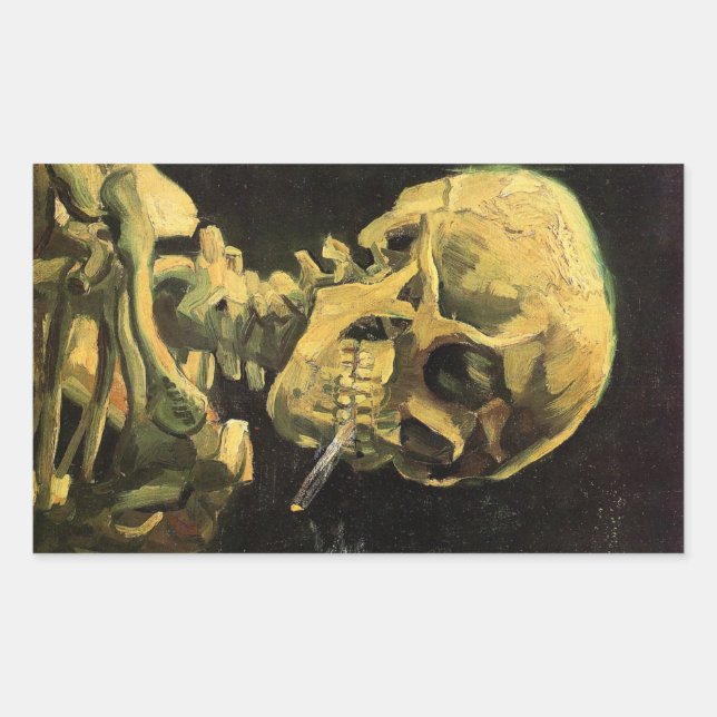 Skull mit brennender Zigarette von Vincent van Gog Rechteckiger Aufkleber (Vorderseite)