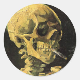 Skull mit brennender Zigarette von Vincent van Gog Runder Aufkleber