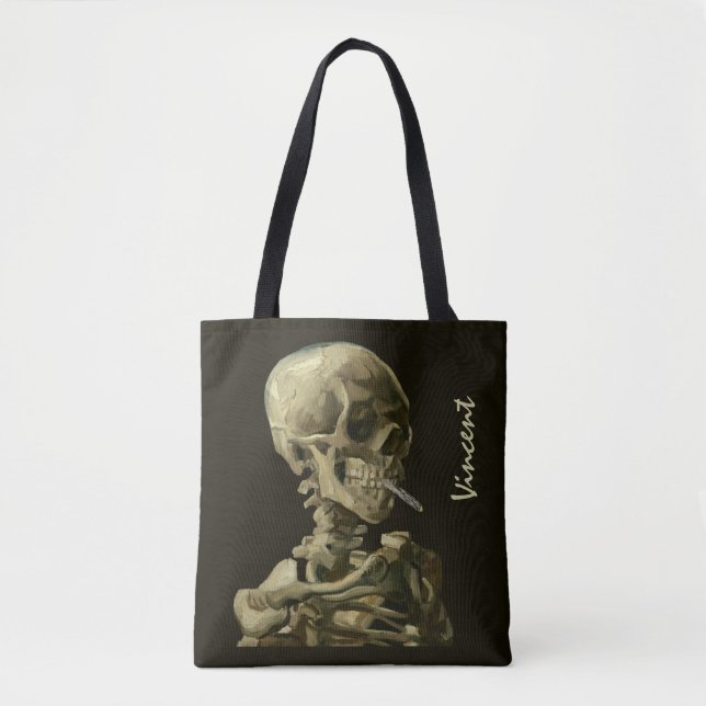 Skull mit brennender Zigarette von Vincent van Gog Tasche (Vorderseite)