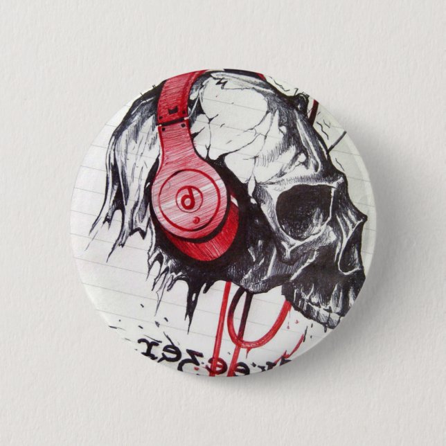 Skull mit Kopfhörer-Design Button (Vorderseite)