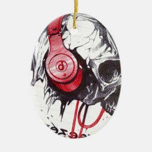 Skull mit Kopfhörer-Design Keramikornament