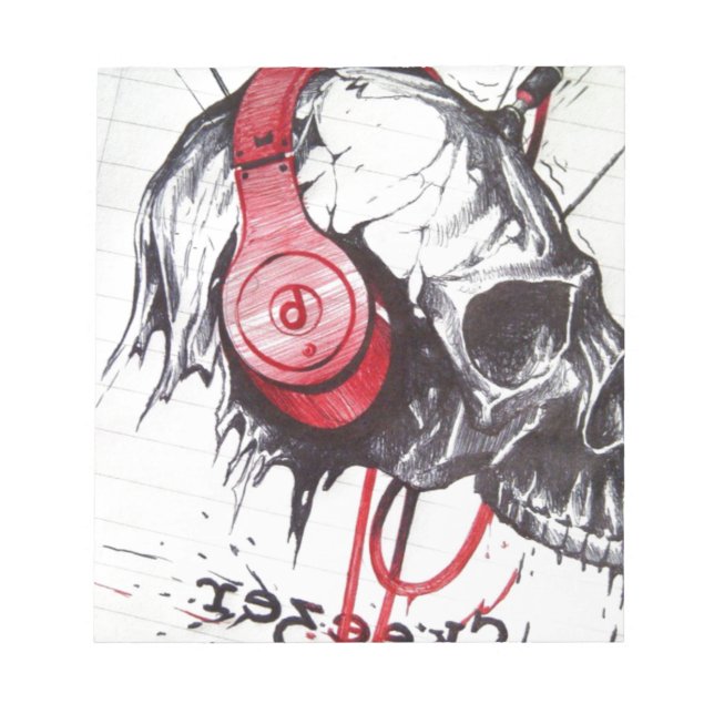 Skull mit Kopfhörer-Design Notizblock (Vorderseite)