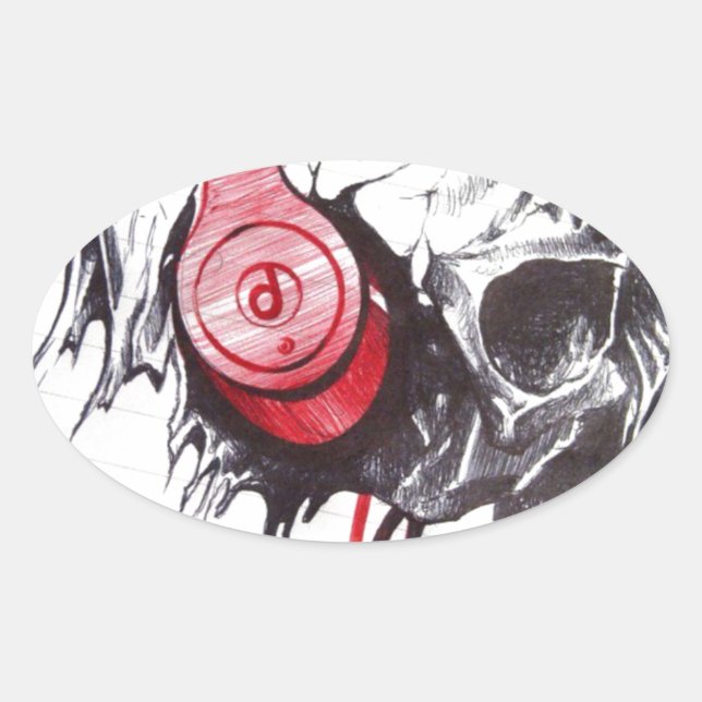 Skull mit Kopfhörer-Design Ovaler Aufkleber (Vorderseite)