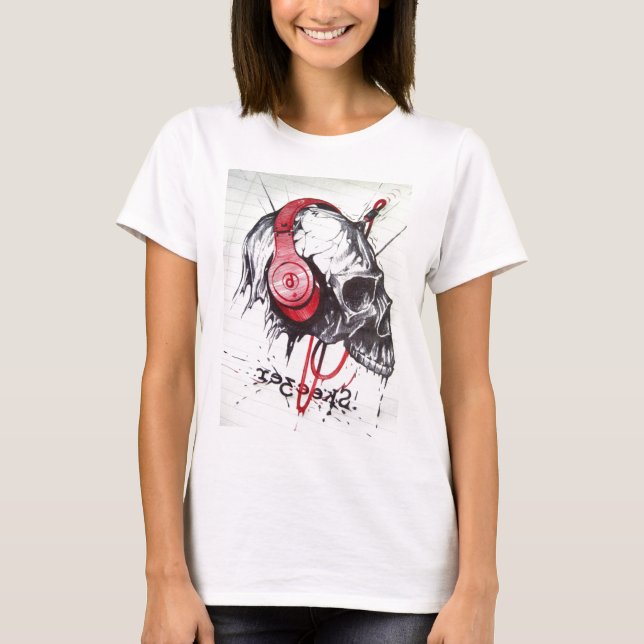 Skull mit Kopfhörer-Design T-Shirt (Vorderseite)