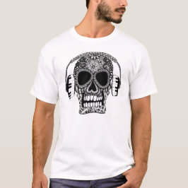 Skull mit Kopfhörern Schwarz-Weiß Musik T-Shirt