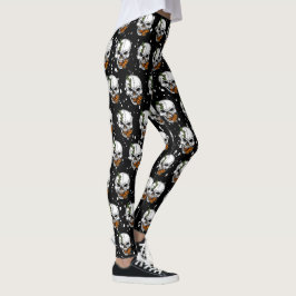 Skull mit Monarch Butterfly Schwarzer Hintergrund Leggings