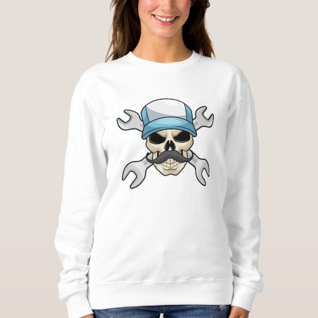 Skull mit Mustache & Wrench Sweatshirt (Vorderseite)