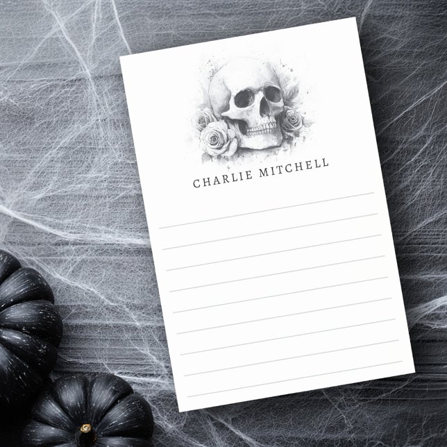 Skull mit Rose Aquarellmalerei ausgekleidet Post-it Klebezettel (Skull with roses watercolor painting lined post-it notes)