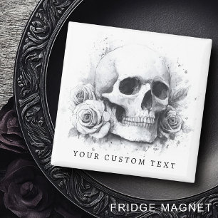 Skull mit Rose Aquarellmalerei Magnet