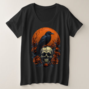 Skull mit Rose & Crow Gothic T - Shirt